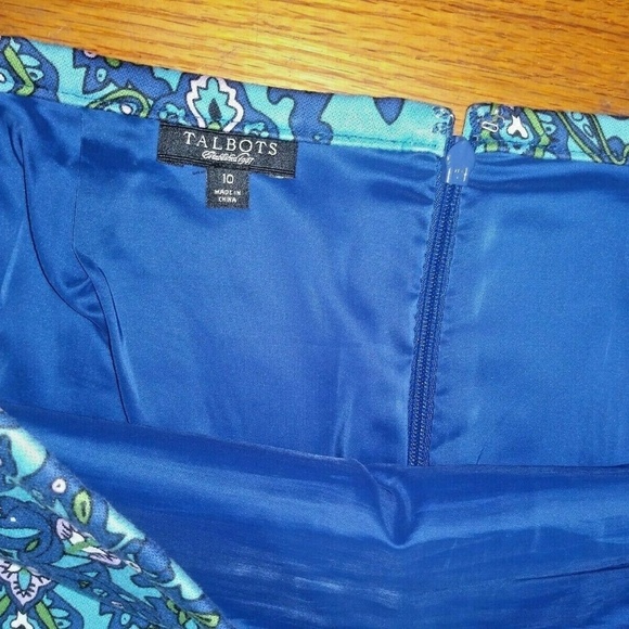 Talbots Pencil Skirt Paisley Print Damask Classic Blue Purple green stretch slit - Picture 3 of 8